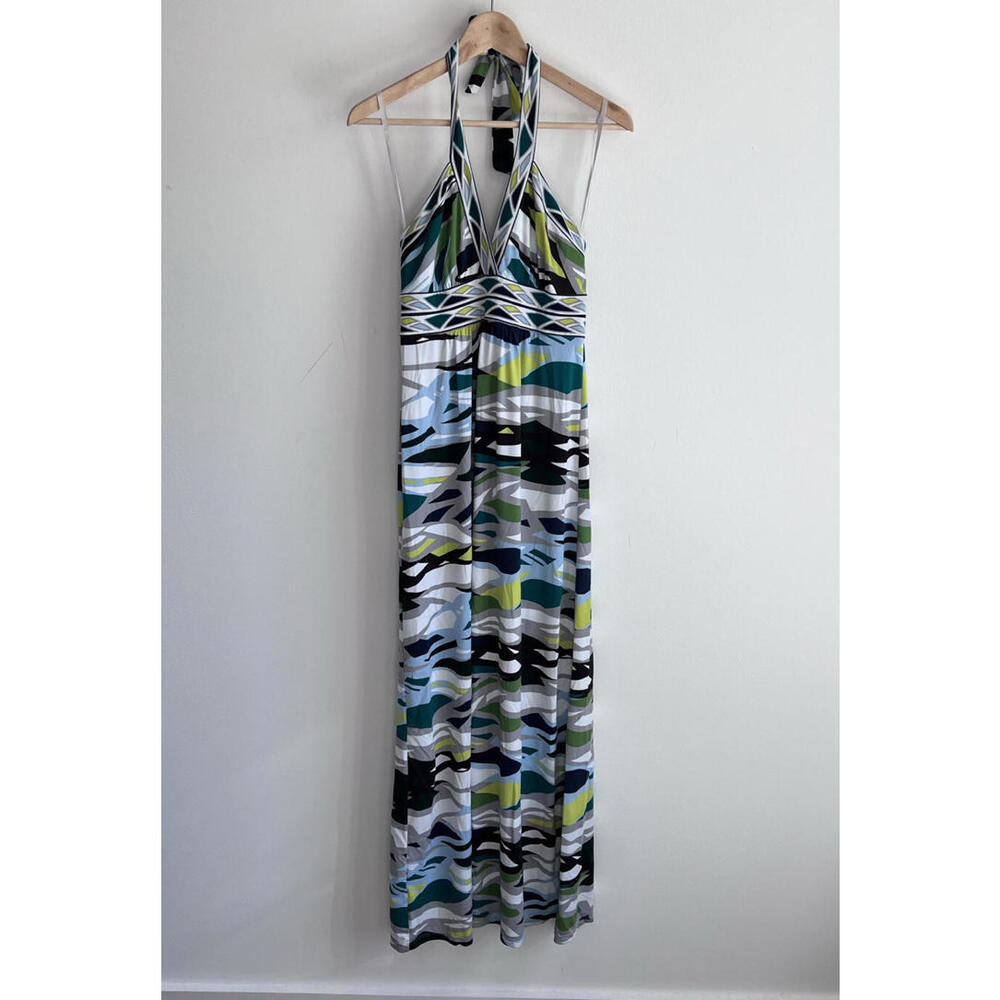 BCBG MaxAzria Maxi Dress Small Women Multicolor Print Halter Open Back